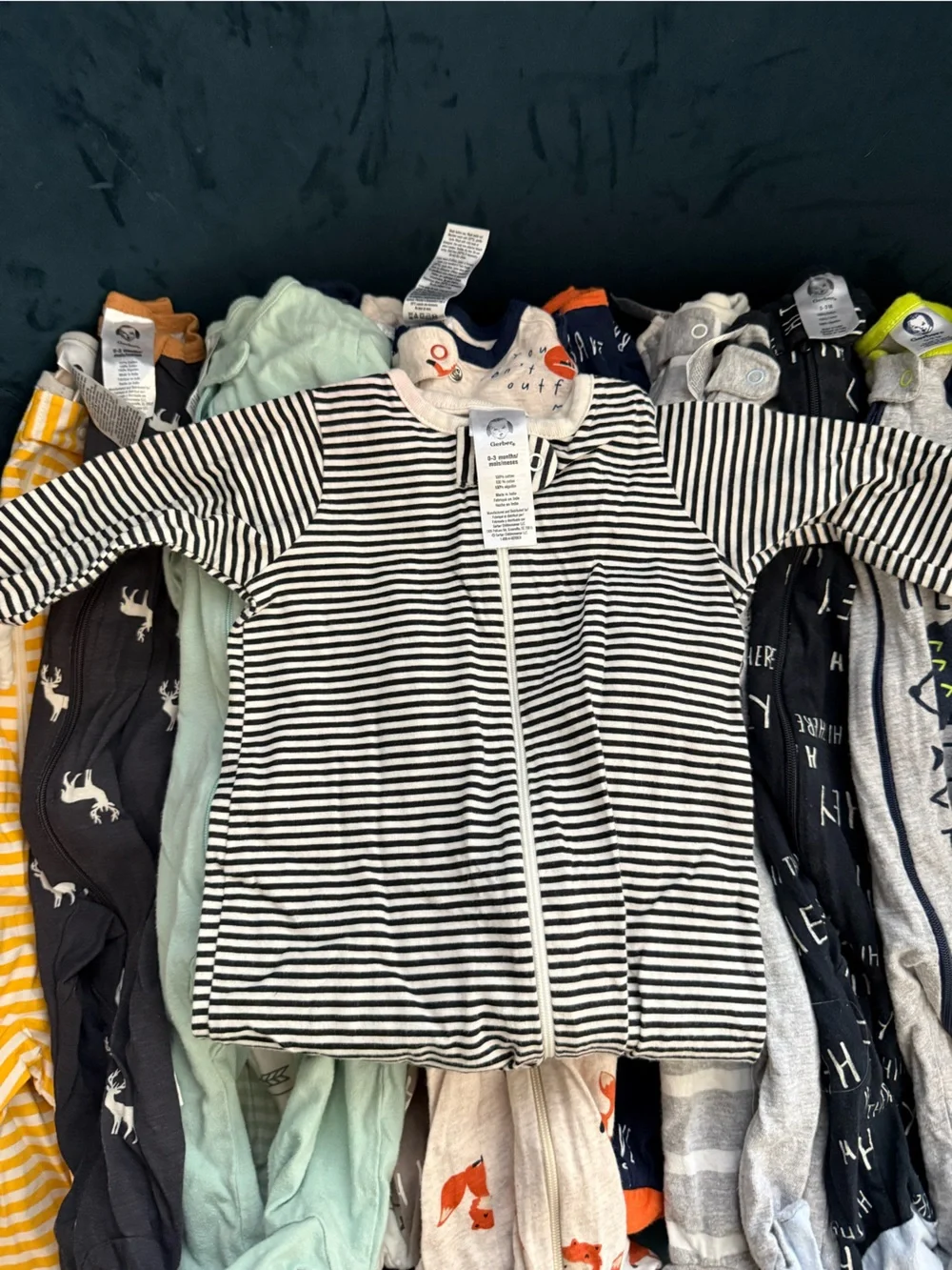 Gerber Black & White Striped Infant Zip Sleep N' Play